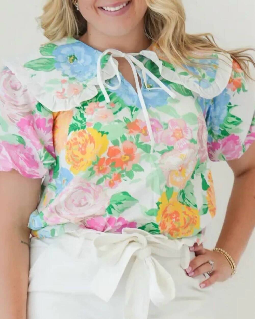 NEW LOVE WEDNESDAY eloise garden blouse in white/ pink multi